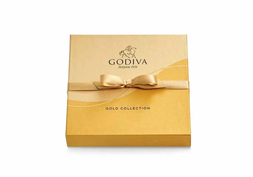 Godiva Assorted Chocolate Gold Gift Box Gold Ribbon 9 pc Packaging