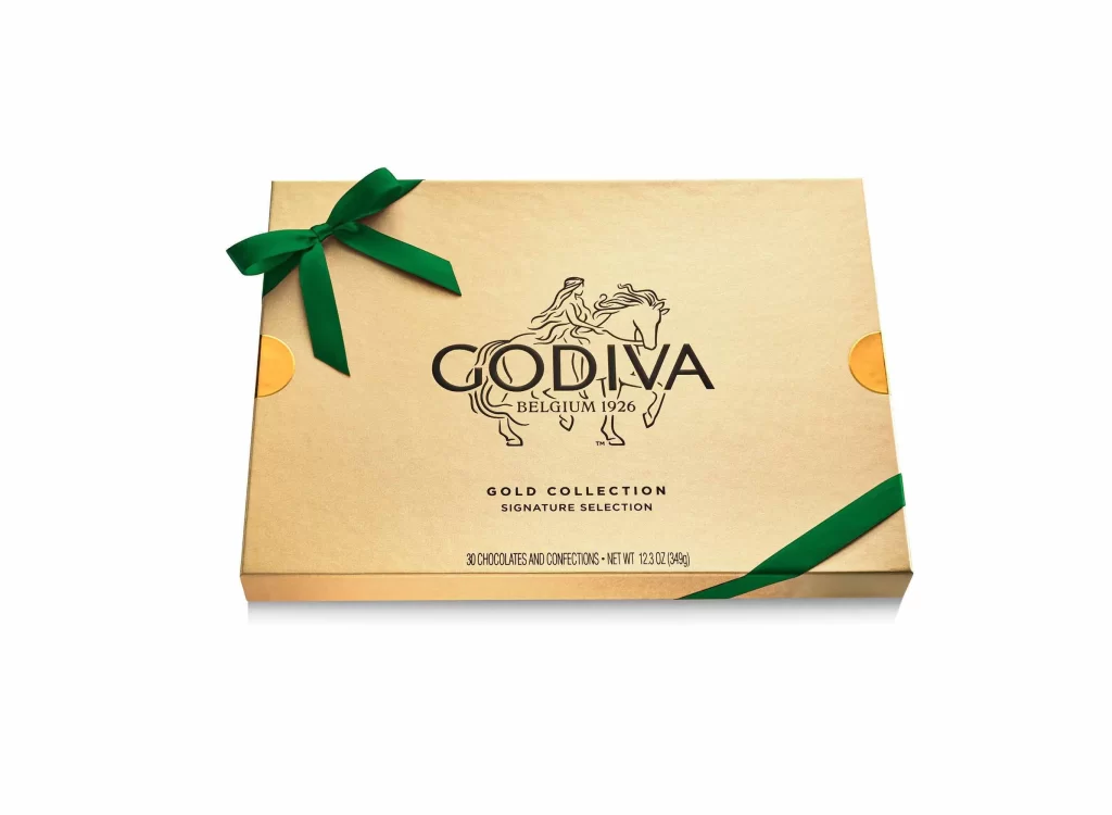 Godiva Assorted Chocolate Gold Gift Box Green Ribbon 30 pc Packaging