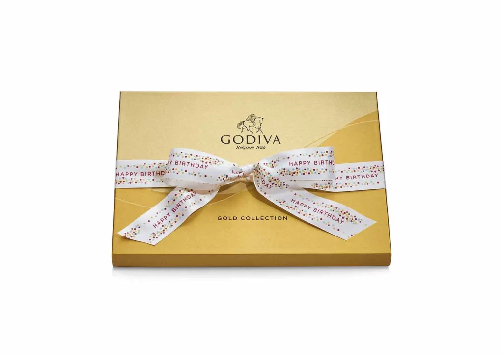Godiva Assorted Chocolate Gold Gift Box Happy Birthday Ribbon 36 pc Packaging