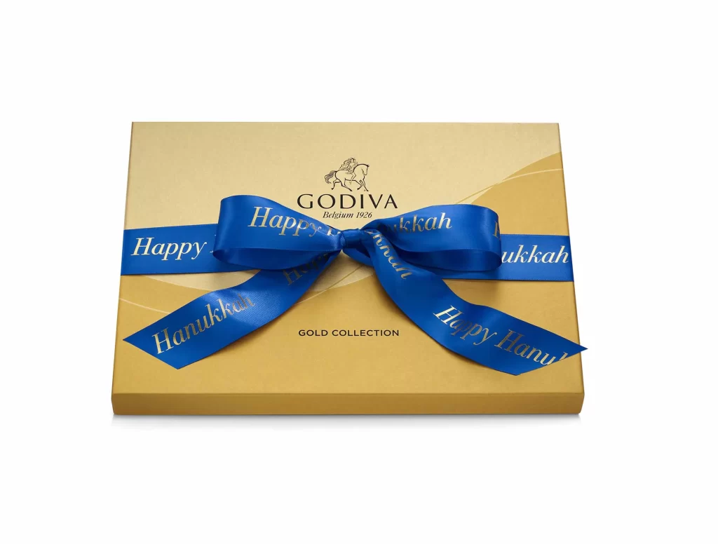 Godiva Assorted Chocolate Gold Gift Box Happy Hanukkah Ribbon 36 pc Packaging
