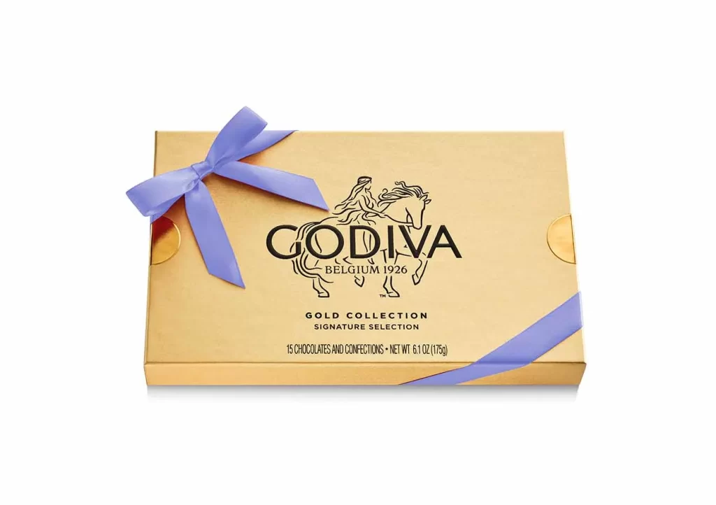 Godiva Assorted Chocolate Gold Gift Box Iris Ribbon 15 pc Packaging