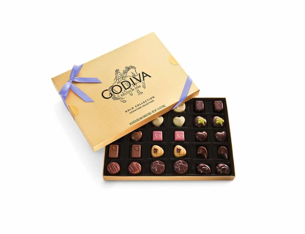 Godiva Assorted Chocolate Gold Gift Box Iris Ribbon 30 pc Packaging