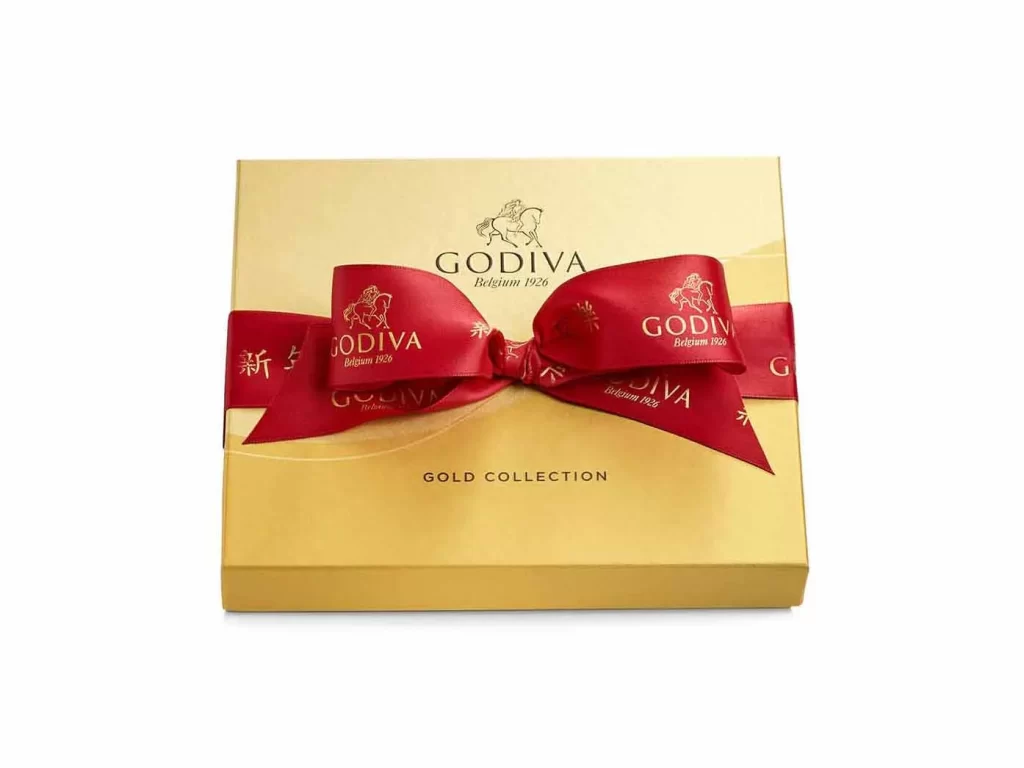 Godiva Assorted Chocolate Gold Gift Box Lunar New Year Ribbon 19 pc Packaging