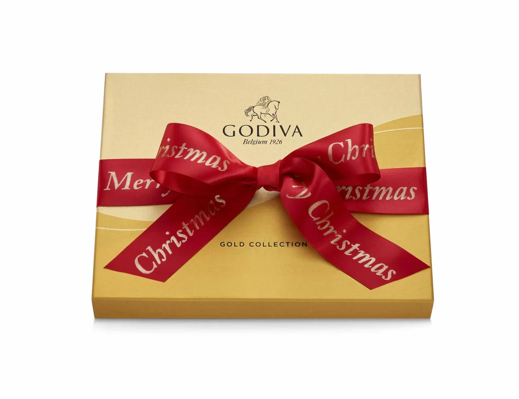 Godiva Assorted Chocolate Gold Gift Box Merry Christmas Ribbon 18 pc Packaging