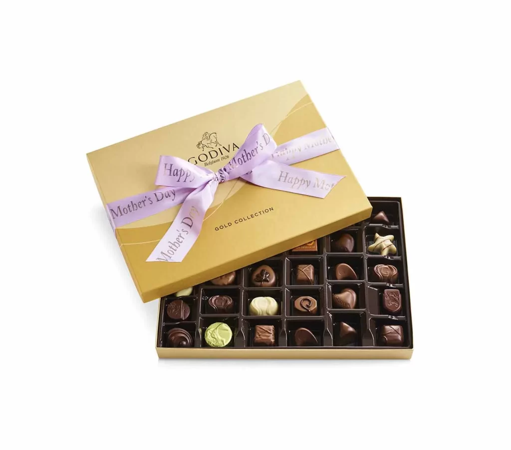 Godiva Assorted Chocolate Gold Gift Box Mother’s Day Ribbon 36 pc Packaging