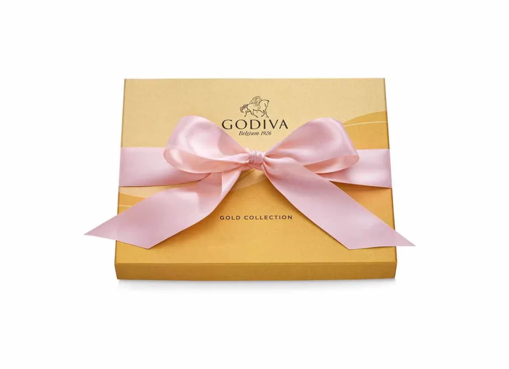 Godiva Assorted Chocolate Gold Gift Box Pink Ribbon 18 pc Packaging