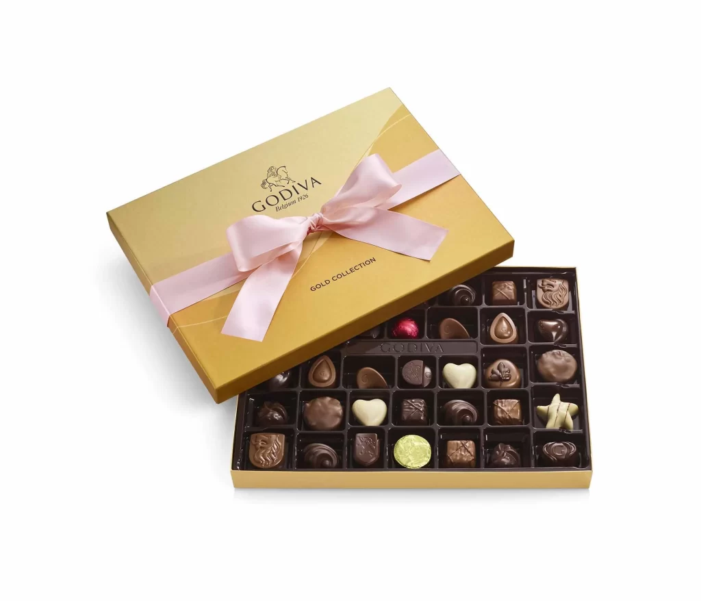 Godiva Assorted Chocolate Gold Gift Box Pink Ribbon 36 pc Packaging