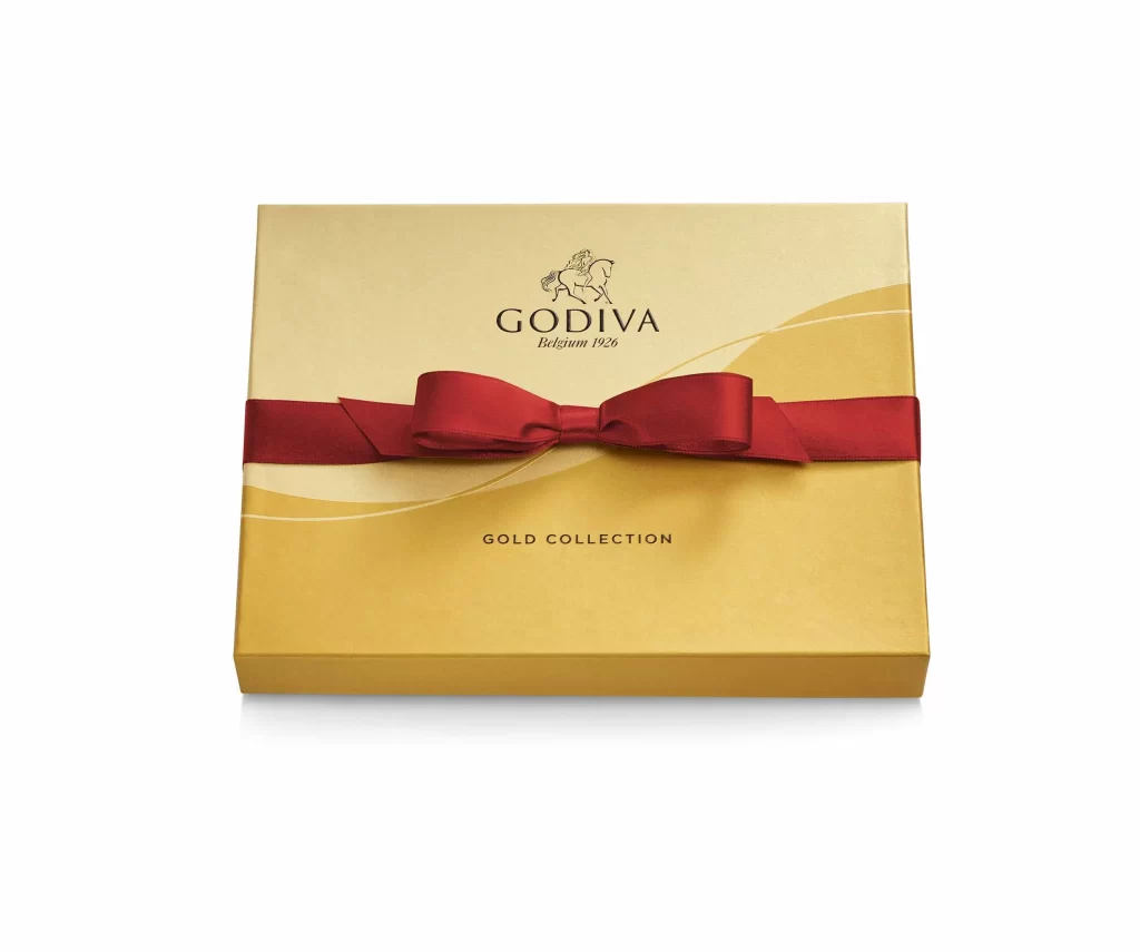 Godiva Assorted Chocolate Gold Gift Box Red Ribbon 18 pc Packaging