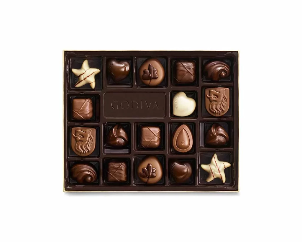 Godiva Assorted Chocolate Gold Gift Box Red Ribbon 18 pc Packaging