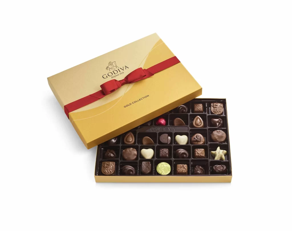 Godiva Assorted Chocolate Gold Gift Box Red Ribbon 36 pc Packaging
