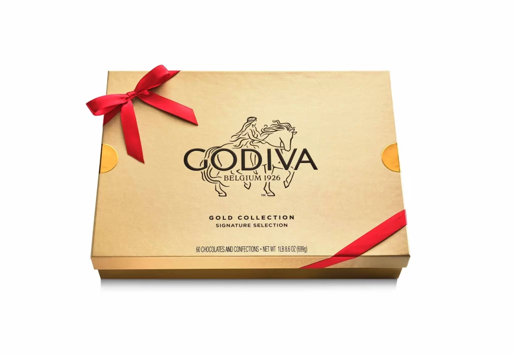 Godiva Assorted Chocolate Gold Gift Box Red Ribbon 60 pc Packaging