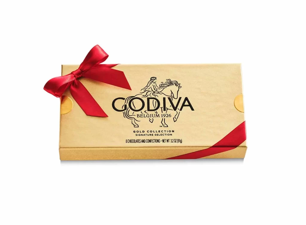 Godiva Assorted Chocolate Gold Gift Box Red Ribbon 8 pc Packaging