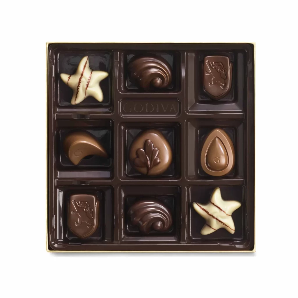 Godiva Assorted Chocolate Gold Gift Box Red Ribbon 9 pc Packaging