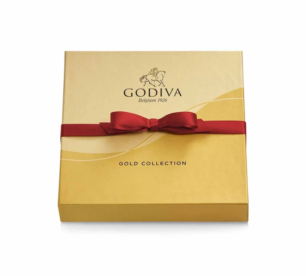 Godiva Assorted Chocolate Gold Gift Box Red Ribbon 9 pc Packaging