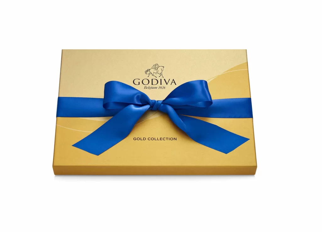 Godiva Assorted Chocolate Gold Gift Box Solid Blue Ribbon 36 pc Packaging