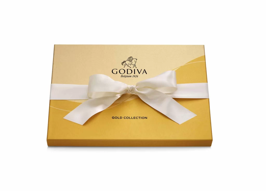 Godiva Assorted Chocolate Gold Gift Box Solid Ivory Ribbon 36 pc Packaging