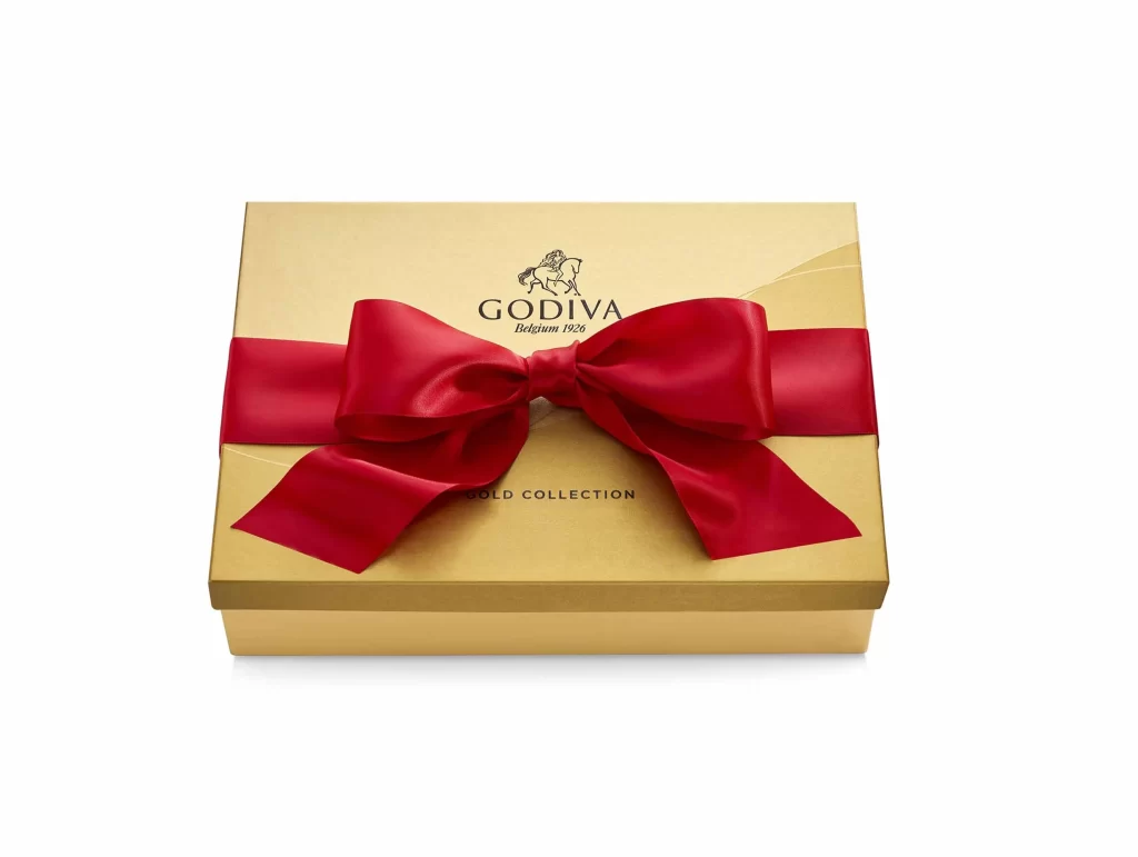Godiva Assorted Chocolate Gold Gift Box Solid Red Ribbon 72 pc Packaging