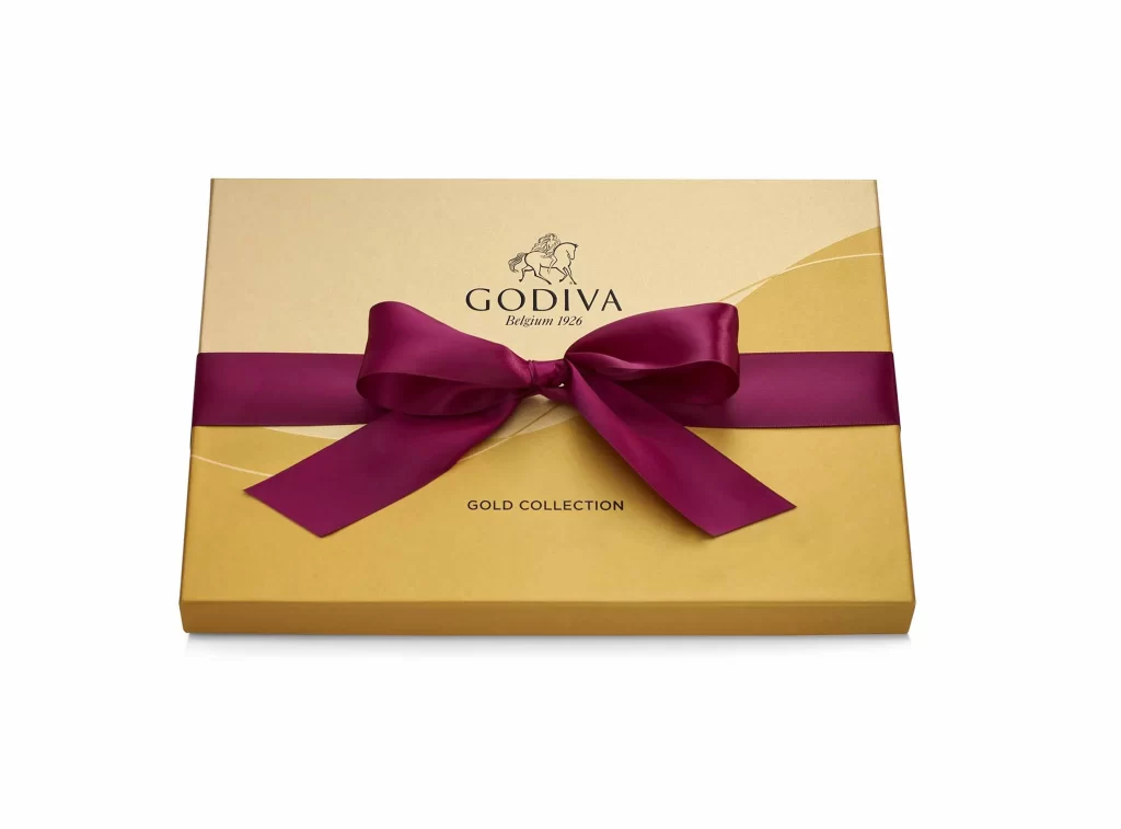 Godiva Assorted Chocolate Gold Gift Box Solid Wine Ribbon 36 pc Packaging