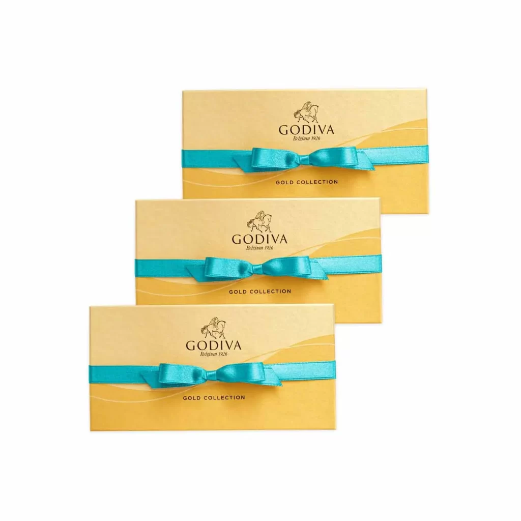 Godiva Assorted Chocolate Gold Gift Box Spring Ribbon 8 pc Set of 3 Packaging