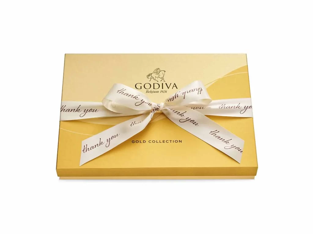 Godiva Assorted Chocolate Gold Gift Box Thank You Ribbon 36 pc Packaging