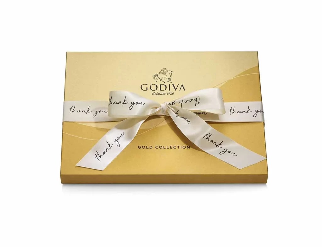 Godiva Assorted Chocolate Gold Gift Box Thank You Ribbon 36 pc Packaging