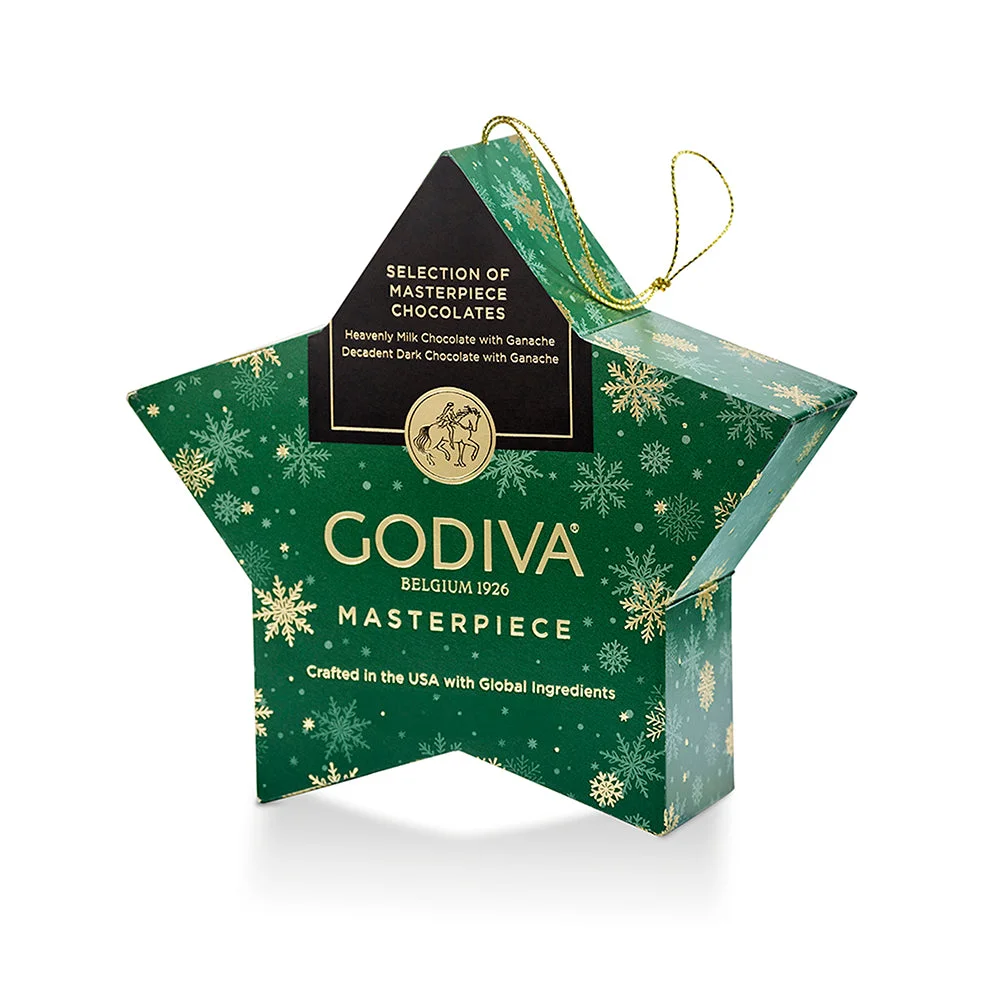 Godiva Assorted Chocolate Masterpiece Star Ornament 7 pc Packaging