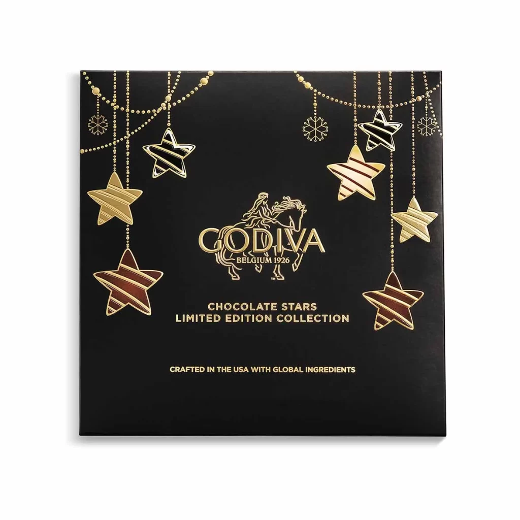 Godiva Assorted Holiday Stars Gift Box 16 pc Packaging