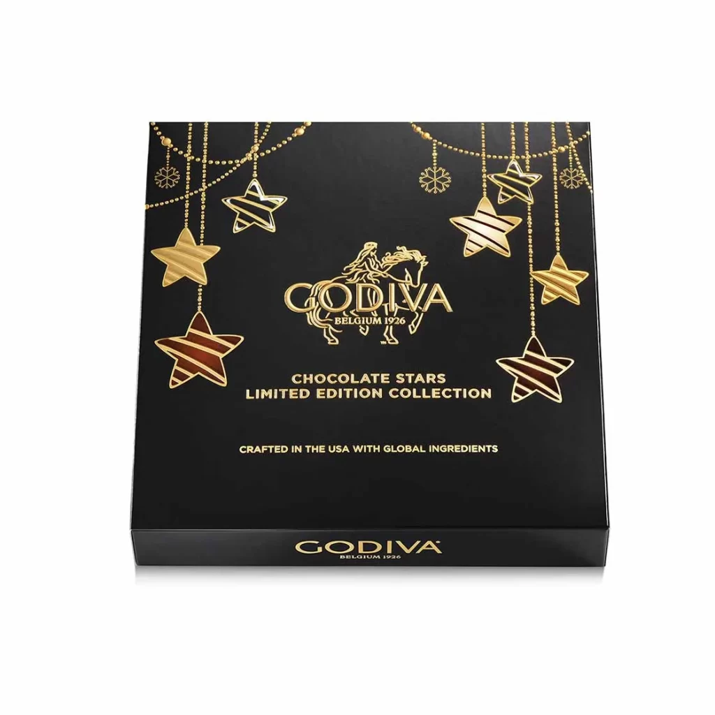 Godiva Assorted Holiday Stars Gift Box 9 pc Packaging