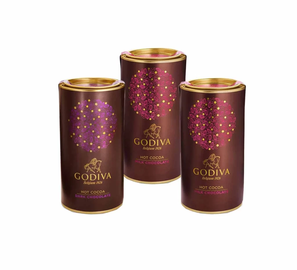 Godiva Assorted Hot Cocoa Canisters Set of 3 Packaging