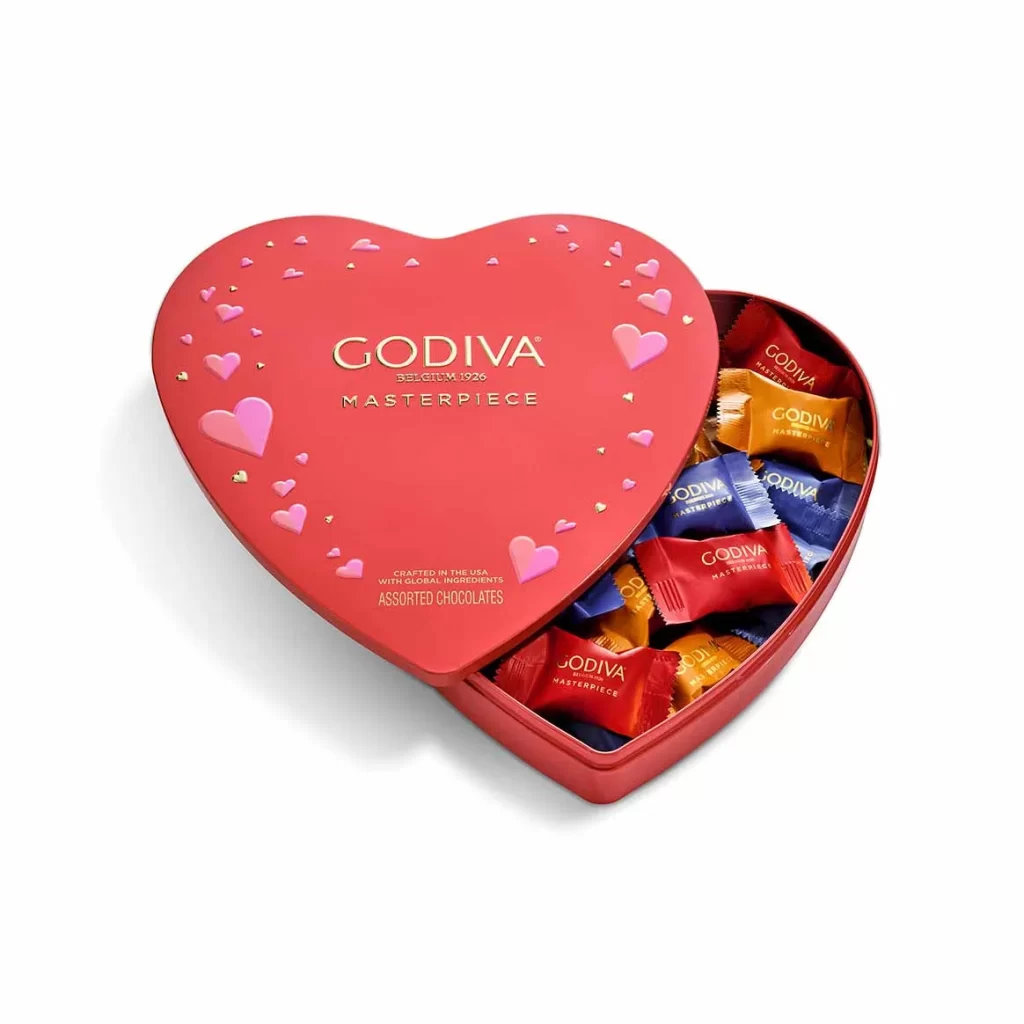 Godiva Assorted Masterpiece Heart Tin 20 pc Packaging