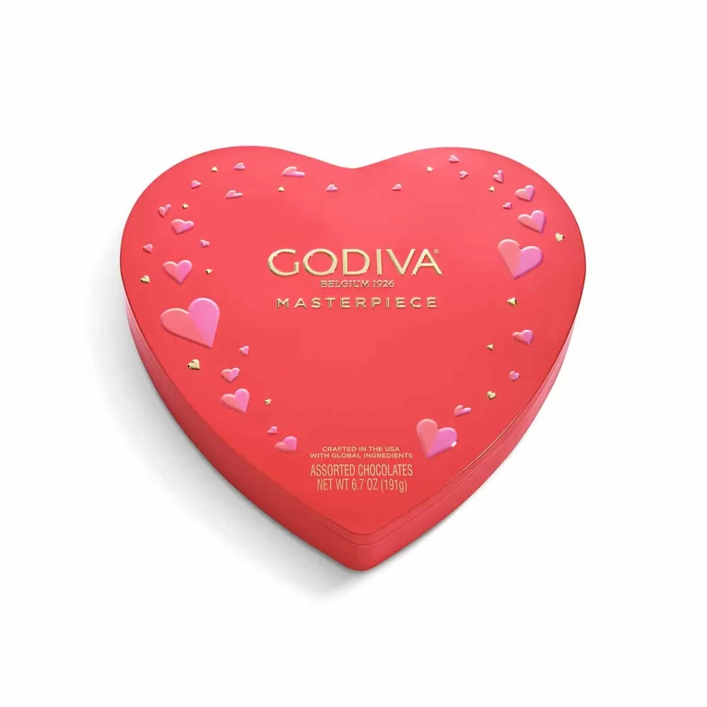 Godiva Assorted Masterpiece Heart Tin 20 pc Packaging