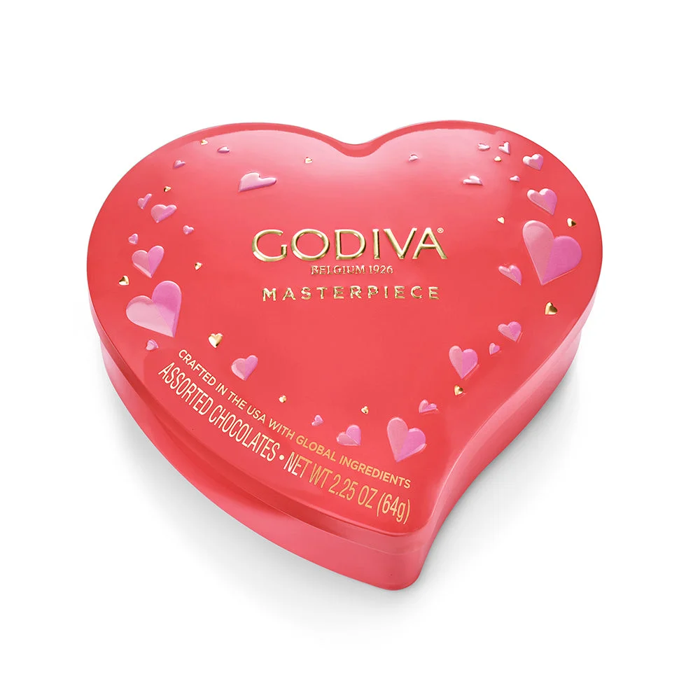 Godiva Assorted Masterpiece Heart Tin 7 pc Packaging