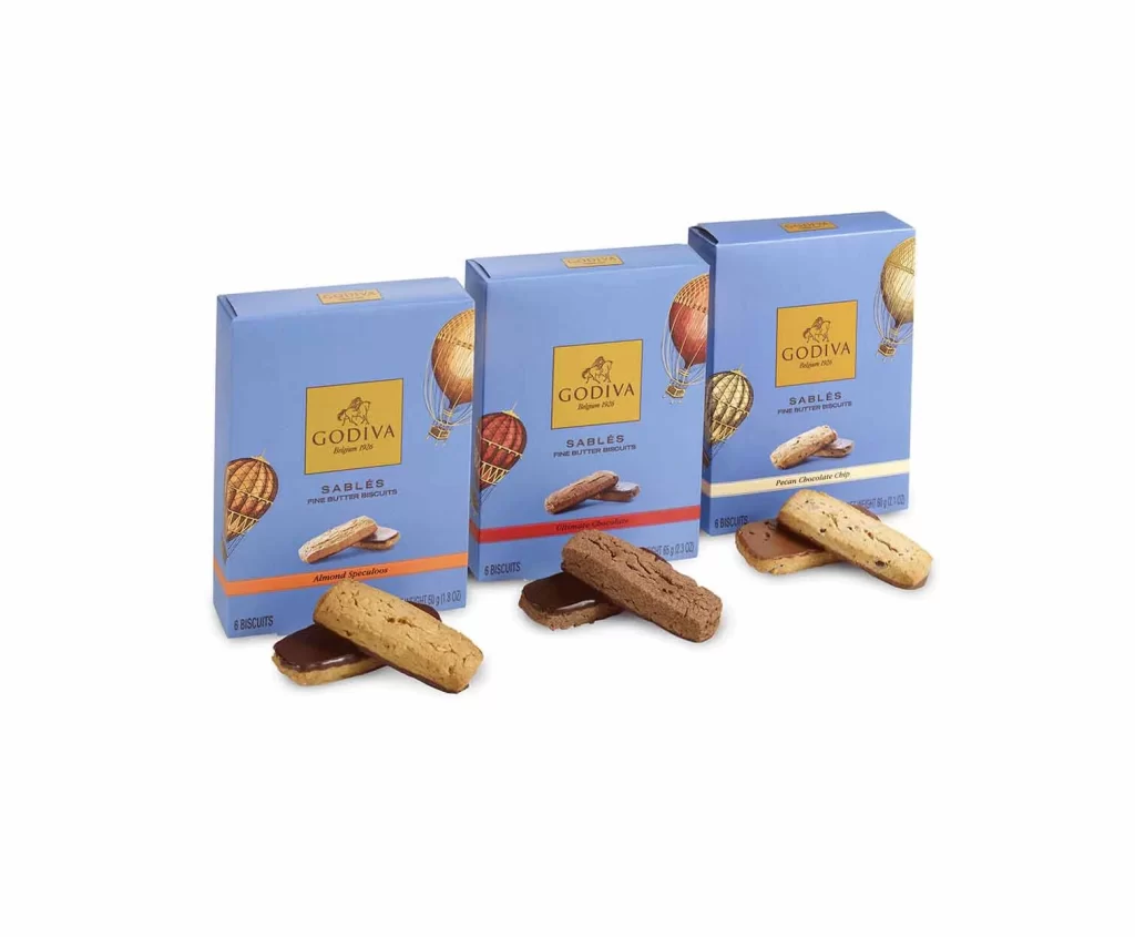 Godiva Assorted Chocolate Sables Biscuit Sampler Set of 3 6 pc each Packaging