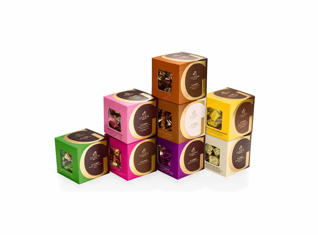 Godiva Chocolate Assortment G Cube Sampler Set of 8 22 pc. each Packaging