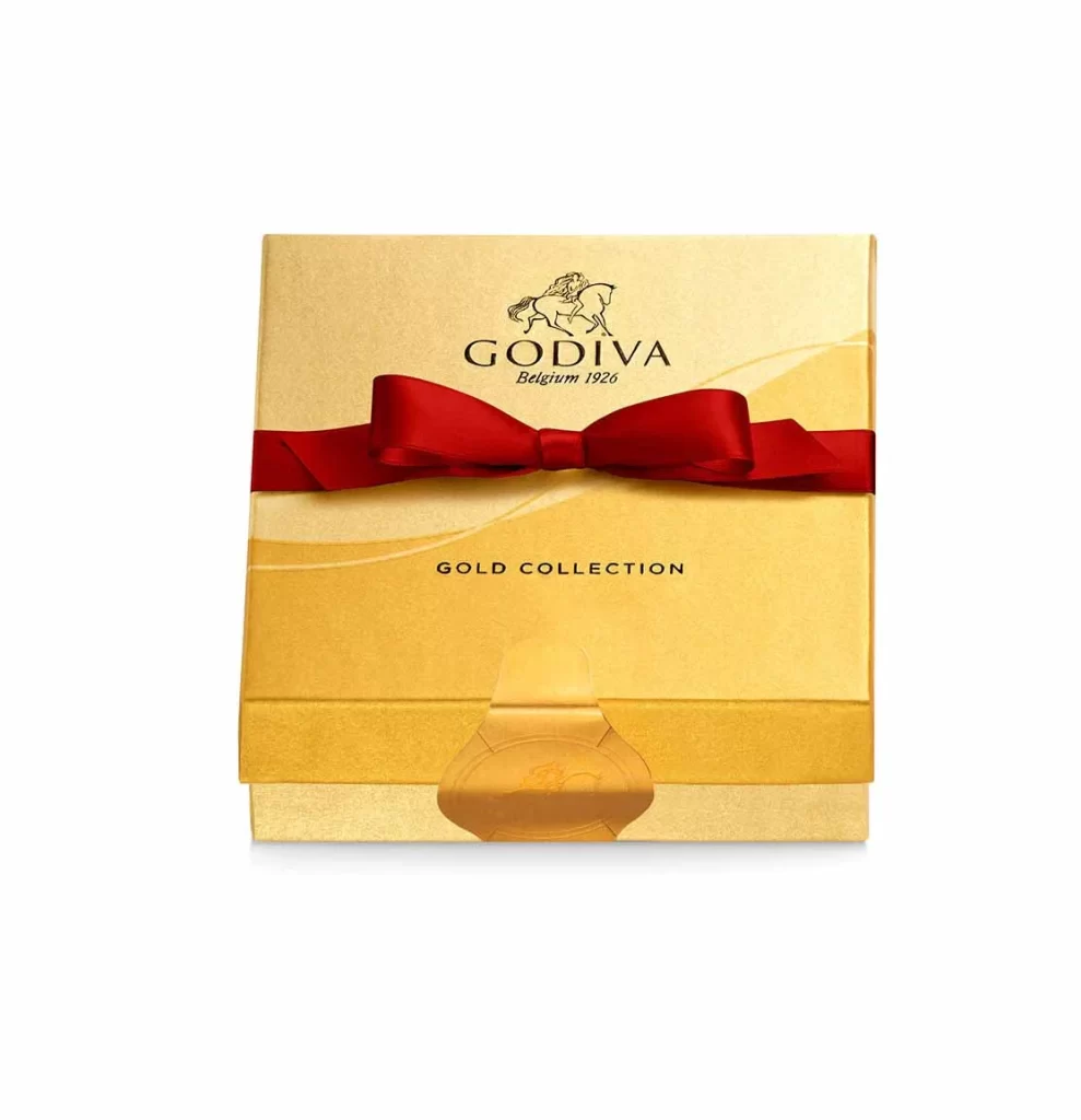 Godiva Chocolate Gold Favor Red Ribbon 4 pc Set of 6 Packaging