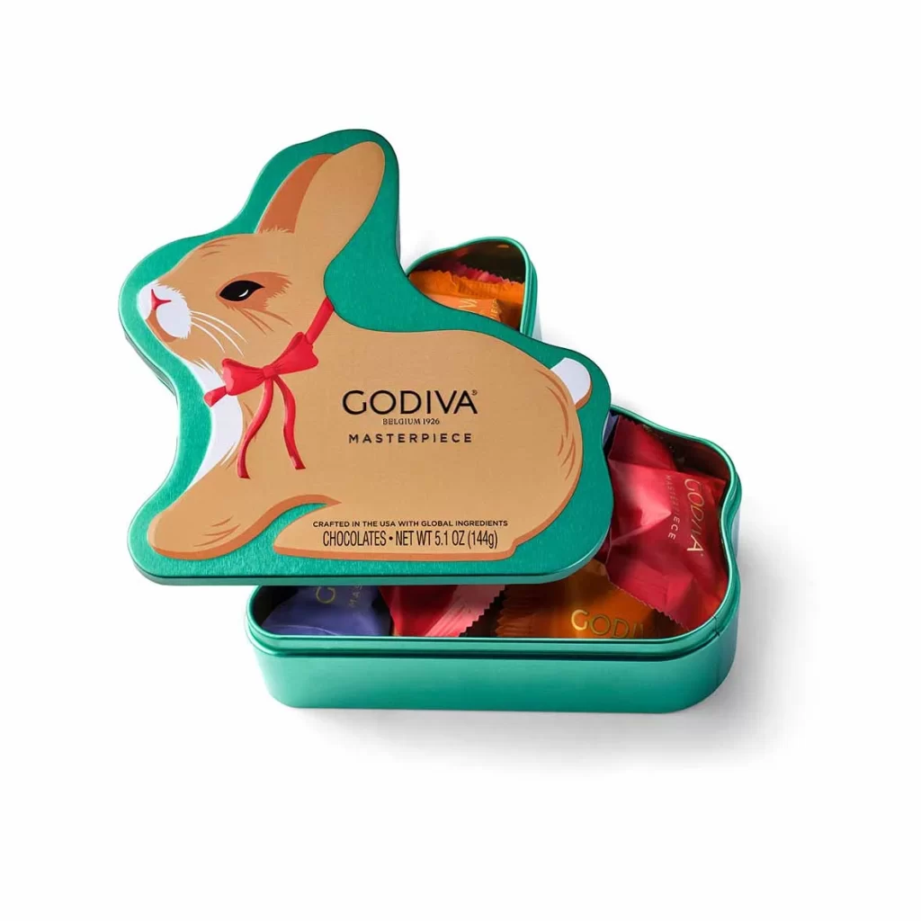 Godiva Chocolate Masterpiece Bunny Tin 15 pc Packaging
