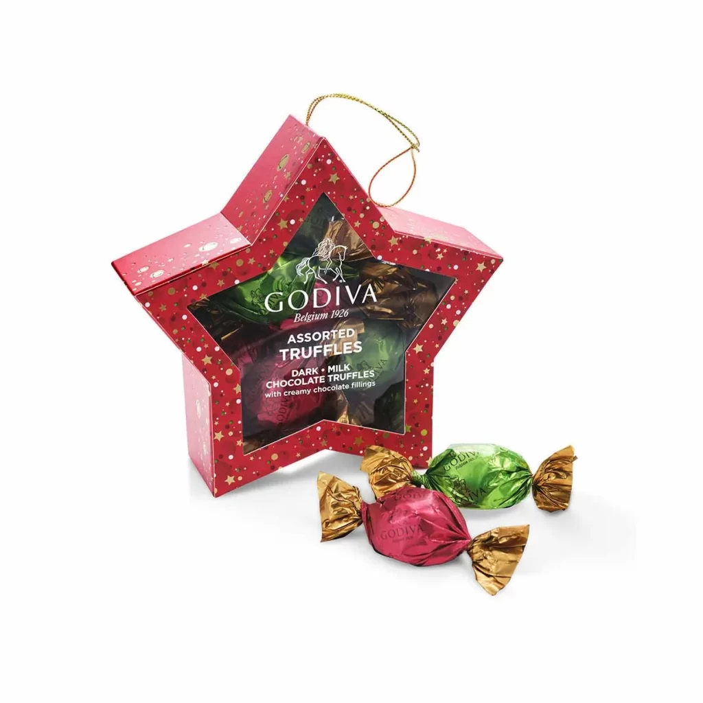 Godiva Chocolate Truffle Star Ornament 10 pc Packaging
