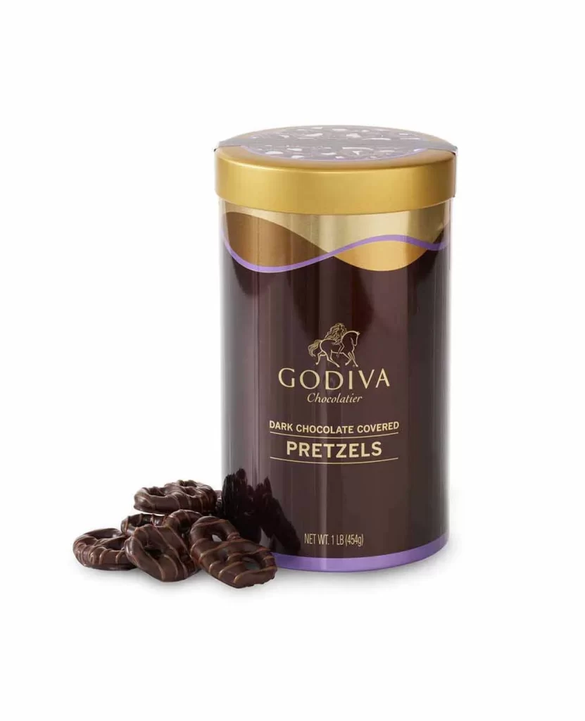 Godiva Dark Chocolate Covered Pretzel Canister Packaging