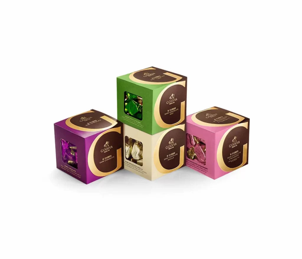 Godiva Dark Chocolate G Cube Sampler Set of 4 22 pc. each Packaging