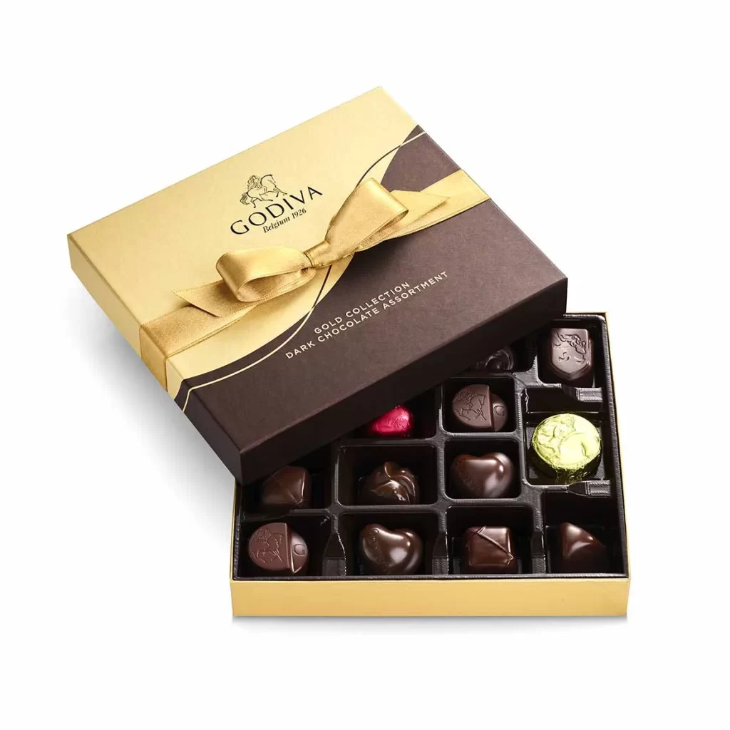 Godiva Dark Chocolate Gift Box Gold Ribbon 15 pc Set of 2 Packaging