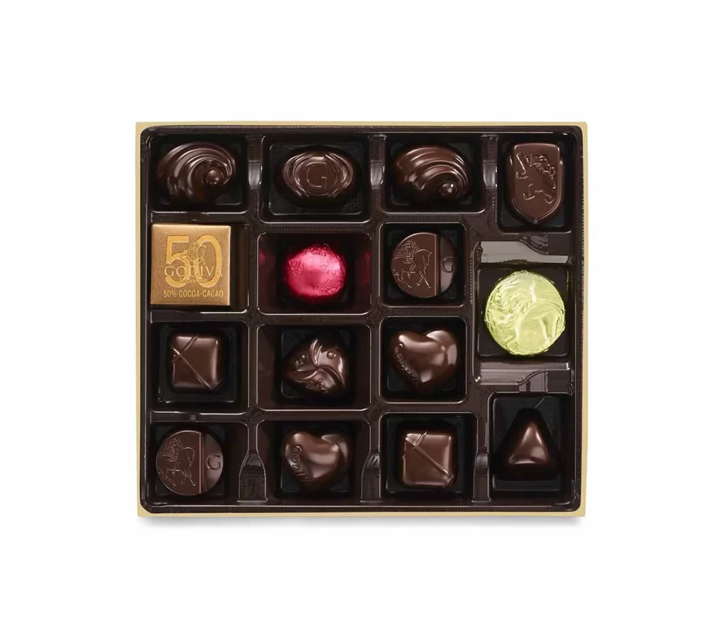 Godiva Dark Chocolate Gift Box Gold Ribbon 15 pc Set of 2 Packaging