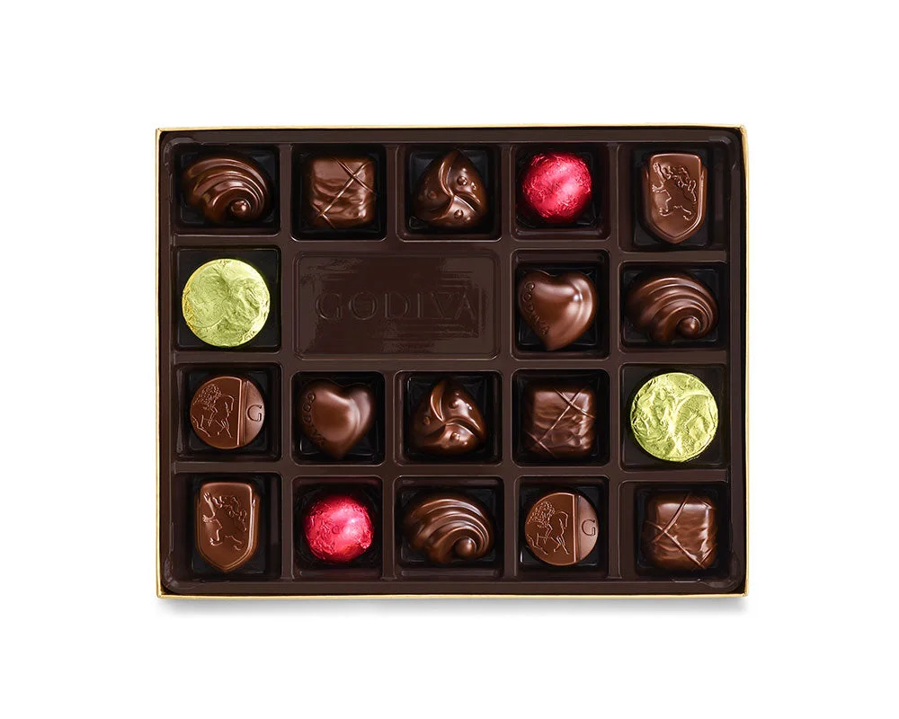 Godiva Dark Chocolate Gift Box Gold Ribbon 18 pc Packaging