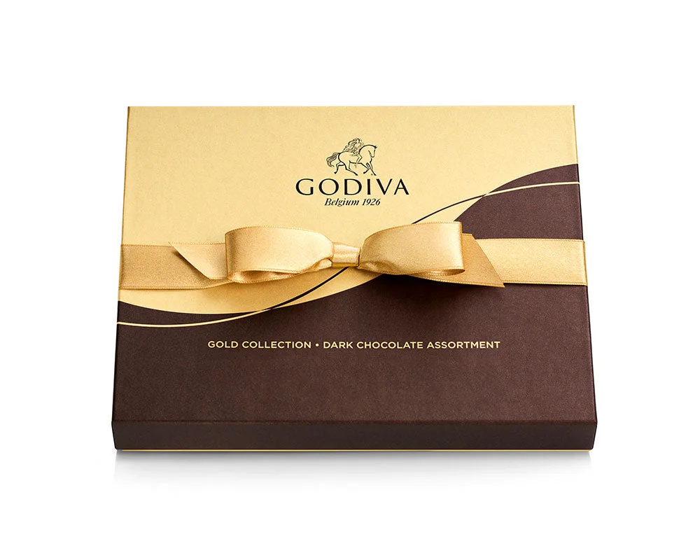 Godiva Dark Chocolate Gift Box Gold Ribbon 18 pc Packaging