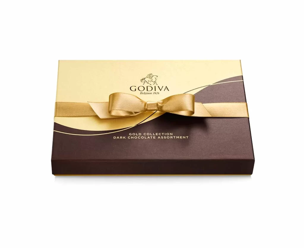 Godiva Dark Chocolate Gift Box Gold Ribbon 22 pc Packaging