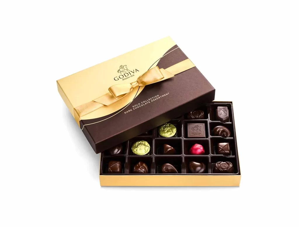 Godiva Dark Chocolate Gift Box Gold Ribbon 22 pc Packaging