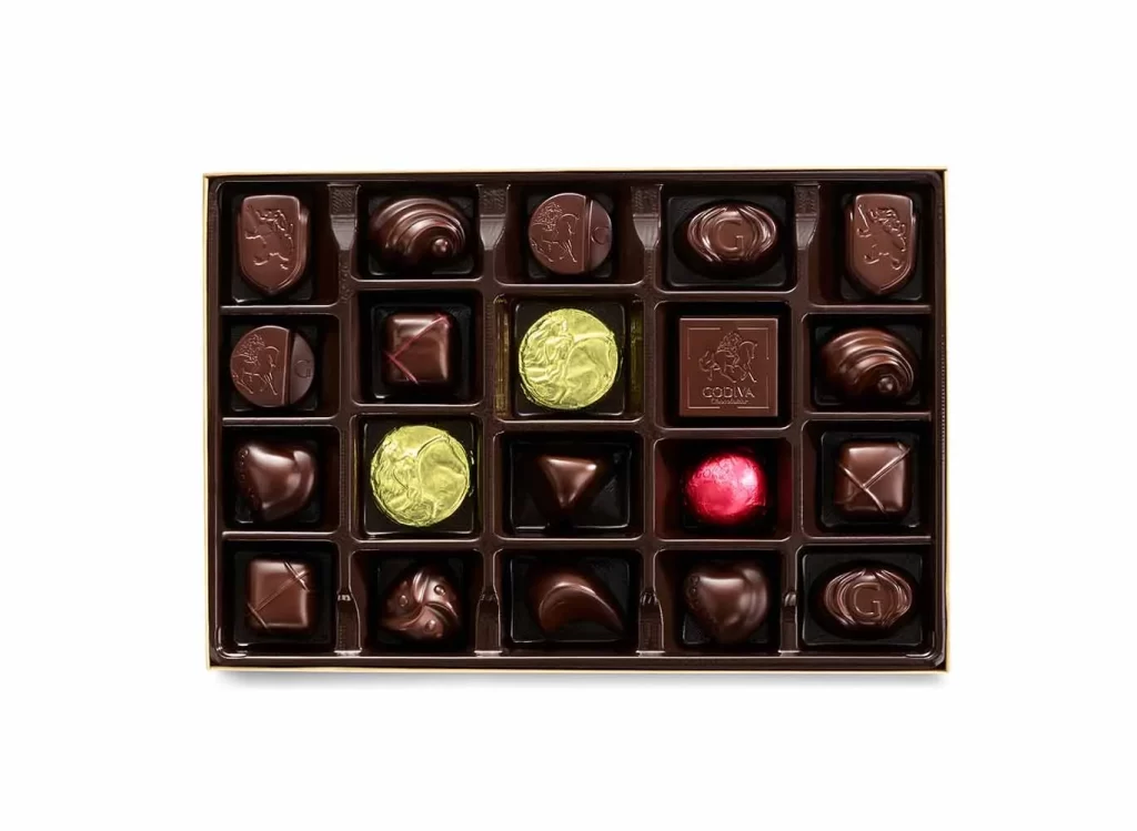 Godiva Dark Chocolate Gift Box Gold Ribbon 22 pc Packaging