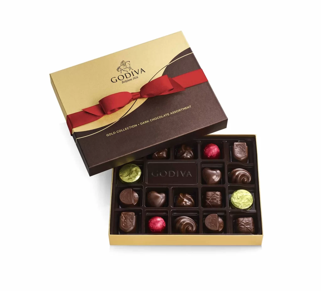 Godiva Dark Chocolate Gift Box Red Ribbon 18 pc Packaging