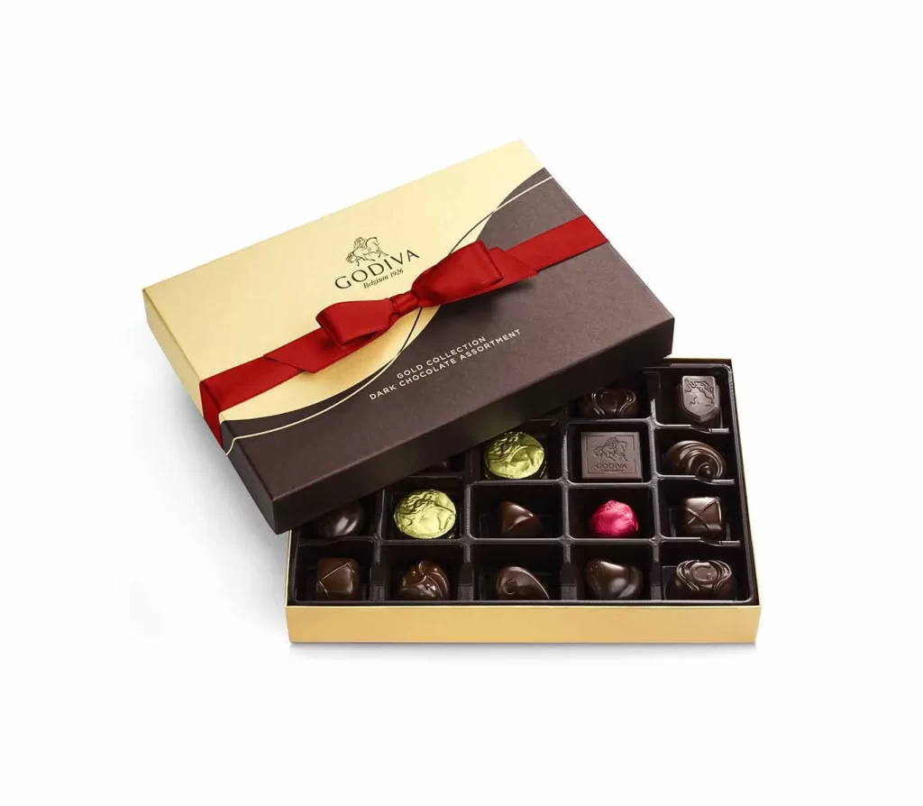 Godiva Dark Chocolate Gift Box Red Ribbon 22 pc Packaging