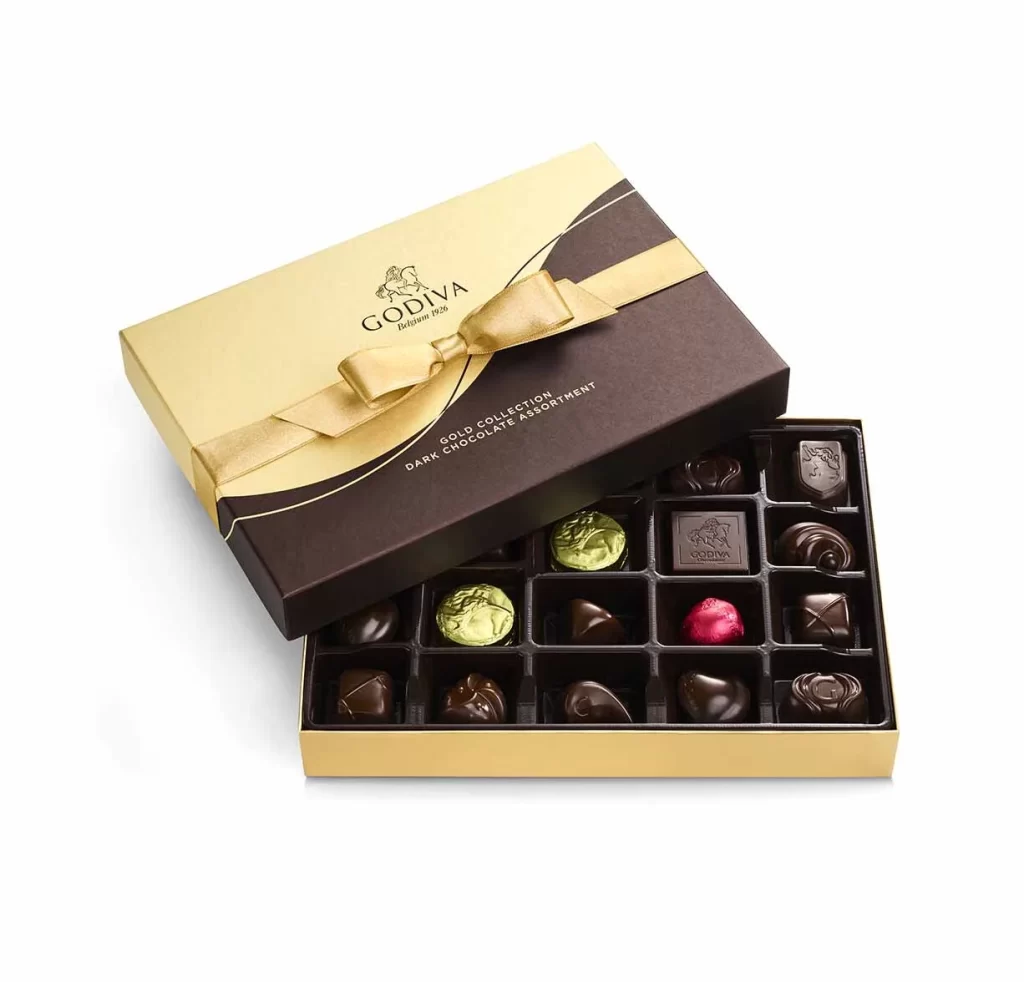 Godiva Dark Chocolate Gold Gift Box Gold Ribbon 22 pc with Dark Truffles Gift Box 12 p Packaging
