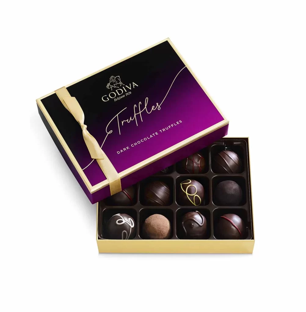 Godiva Dark Chocolate Gold Gift Box Gold Ribbon 22 pc with Dark Truffles Gift Box 12 p Packaging